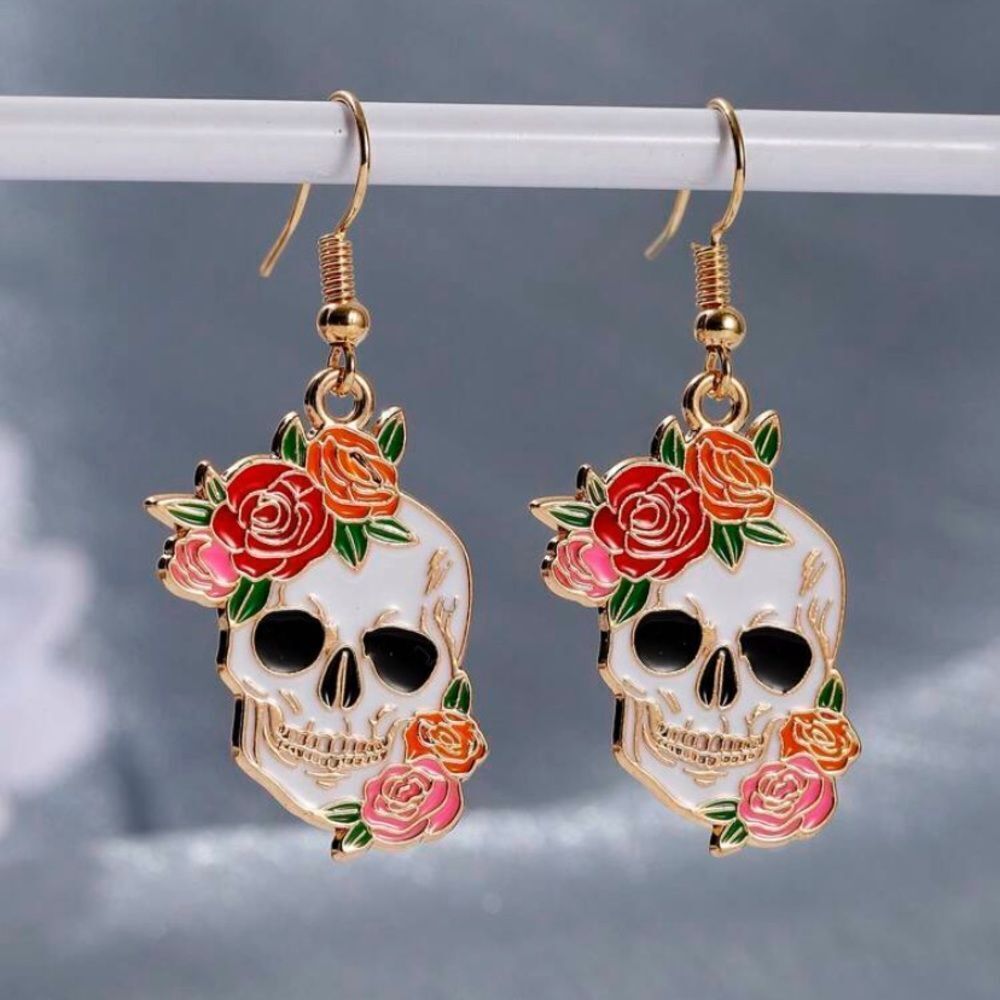 3for$20 NEW 1pair Halloween Zinc Alloy Skull Head & Rose Flower Stud Earrings
